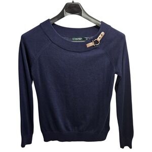 Lauren Ralph Lauren‎ Navy Blue Buckle Neck Knit Sweater Womens Large